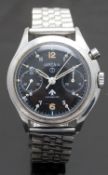 Lemania RAF pilot's single button chronograph wristwatch with luminous hands and hour markers,