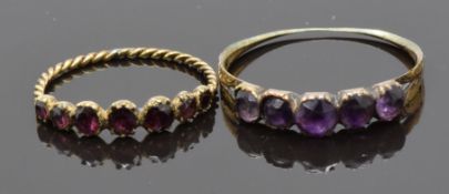 Two Georgian rings, one set with foiled amethysts the other with foiled garnets, sizes F and N