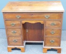 Victorian mahogany knee hole desk with brass drop handles and full width drawer above a further