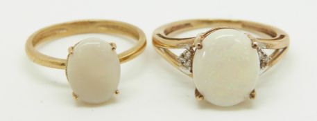 Two 9ct gold rings both set with an Ethiopian opal, 3.5g, size J & M