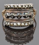 Georgian ring set with seed pearls and diamonds, size R, 4.05g