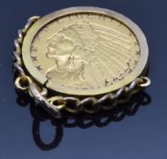 United States of America five dollar coin in 9ct gold pendant mount, 10.7g