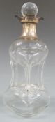 Victorian hallmarked silver mounted glass glug decanter, London 1891 maker Walter & Charles Sissons,