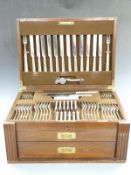 Elkington twelve place setting canteen of cutlery in original campaign style two drawer canteen with
