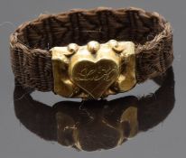 Victorian plaited hair mourning ring with gold heart decoration
