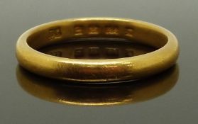A 22ct gold wedding band/ ring, size L, 3.76g