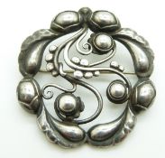 Georg Jensen silver brooch in a stylised foliate design, No 159