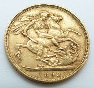 Queen Victoria 1893 veiled head gold full sovereign