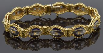 Early 20thC 18ct gold bi-coloured bracelet set with enamel and diamonds, in Jays, Oxford Street,