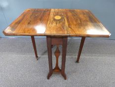 Victorian rosewood Sutherland table with inlaid decoration, maximum size W81 x D55 x H64cm