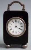 Early 20thC French Boudoir clock, the enamelled Roman dial in tortoiseshell case with silver