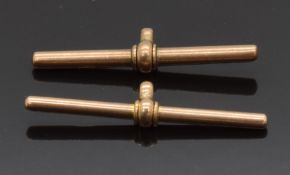 Two 9ct gold T bars, makers J.G&S and ACCp, 7g