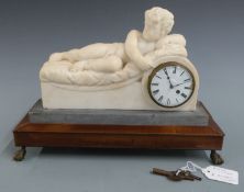 P. Burgar of London Georgian / early 19thC alabaster and marble figural clock in the form of a putto