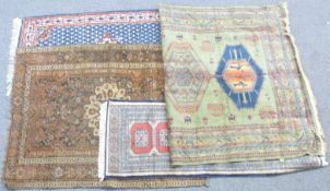 Four Turkoman rugs and runners including a finely woven example on a green ground, largest 206 x