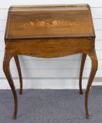 French rosewood desk with inlaid decoration, fitted interior, pierced brass gallery back and gilt
