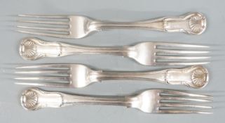 Set of four Victorian hallmarked silver King's pattern table forks, London 1844 maker Benjamin Smith