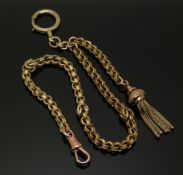 Victorian 9ct gold leontine/ fob chain made up of textured oval and knot links with a tassel,15.1g