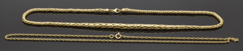 Two 9ct gold necklaces, 11.1g