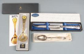 Georg Jensen 1973 silver gilt spoon with enamel decoration of a flower, in original box with