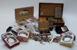 A collection of jewellery including silver and vintage earrings, necklaces, beads, etc