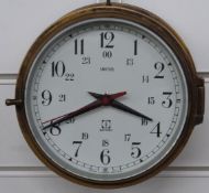 Smiths brass bulkhead/ship's clock with Arabic 24hr numerals to painted dial, seconds sweep and