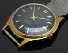 Smiths Imperial gentleman's wristwatch with gold hands and hour markers, black dial, gold plated