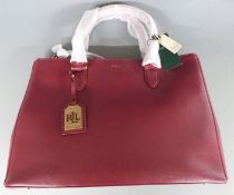 Lauren Ralph Lauren double zipper satchel bag in rosewood colour, with original labels and wrapping,