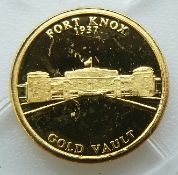 U.S History of Gold miniature gold coin depicting Fort Knox 1937 with certificate, 0.5g