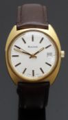 Bulova gentleman’s wristwatch ref. 7530-1 with date aperture, two-tone hands and baton markers,