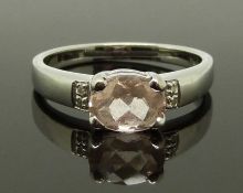 A 9ct white gold ring set with morganite and diamonds, size N, 3.10g