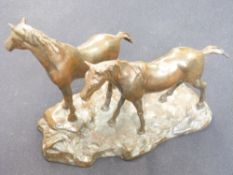 Bronze of two horse foals on naturalistic base, height 21cm