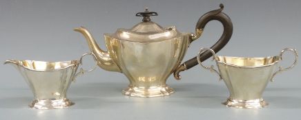 George V hallmarked silver three piece teaset of shaped tapering form, Birmingham 1921 maker