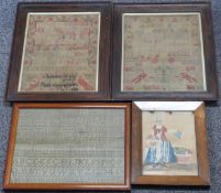 Four 19thC samplers, largest 24 x 33cm