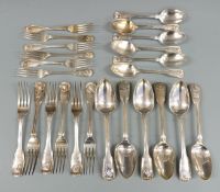 Victorian canteen of fiddle thread and shell pattern cutlery comprising six table forks, six table