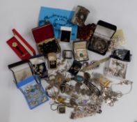 A collection of silver jewellery including necklace, Wedgwood pendant, chains, white metal locket,