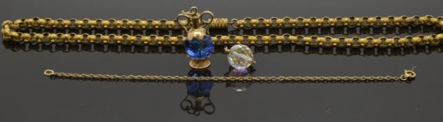 Victorian necklace, two 9ct gold charms and 9ct gold bracelet, 11g all in