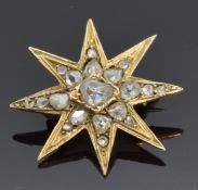 Georgian star brooch set with rose cut diamonds, 2.2cm diam