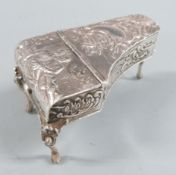 Victorian hallmarked silver novelty trinket box or vesta in the form of a grand piano with