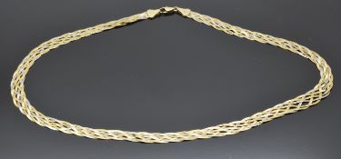 A 9ct gold tri-coloured plaited necklace, 6.9g