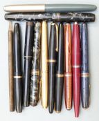 Eleven fountain and other pens to include Curzons Summit, Swan Leverless, Esterbrook, Parker