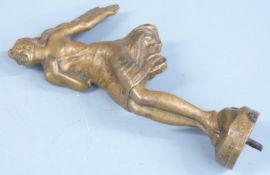 Euston vintage car mascot formed as a bronze or brass lady with hair and dress blowing in the wind