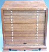 Mahogany thirteen drawer collector's cabinet with removable front, W47 x D36 x H46cm.