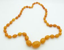 Baltic amber beaded necklace made up of 46 graduated oval beads, largest bead 28 x 22mm, 60g