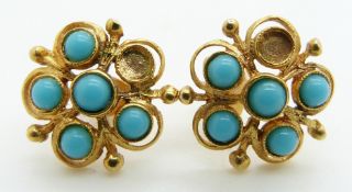 A pair of 9ct gold earrings set with faux turquoise, 2.5g