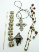 Toledo bracelet, Czech necklace, Mexican silver pendant/ brooch, Krementz chain, etc