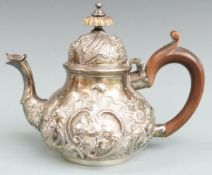 18th century likely Italian white metal teapot of squat Queen Anne form, with multiple 75 grade