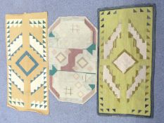 Three geometric handmade rugs pre-1950, largest 134 x 64cm