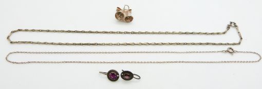 Two silver necklaces and a pair of Victorian earrings