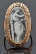 Georgian mourning ring set with an image of a classical lady, the inner band inscribed 