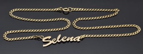 A 9ct gold necklace reading 'Selena' , 8.7g